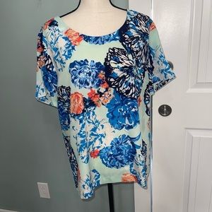 J Crew Factory Floral short sleeve keyhole blouse size XL